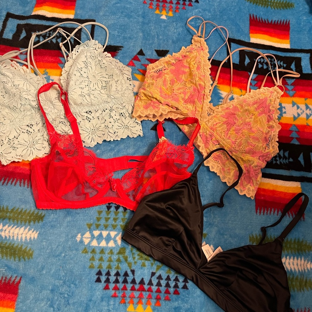 Lace and Satin Bralette Set - Red, Black, Blue, Yellow small bundle